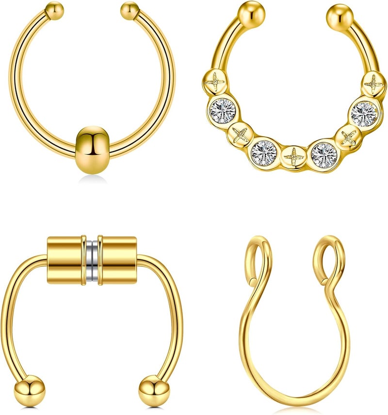 QWALIT Fake Nose Rings & Septum Piercings - Clip On, Non-Piercing, Faux Nose Rings & Hoops for Women & Men - Image 1